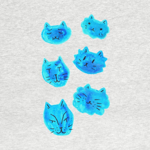 Blue Watercolor Cat Faces by saradaboru